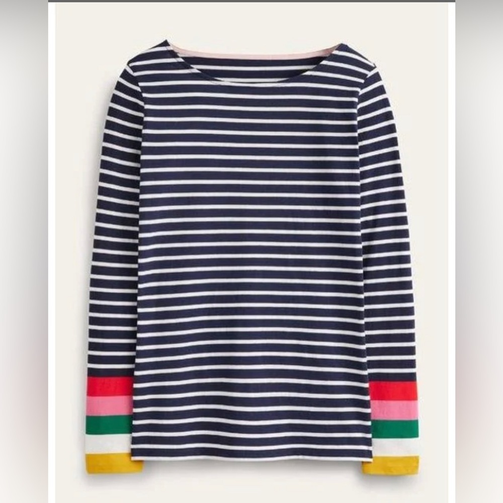 Women's Blue Ella Long Sleeve Breton Navy, Multi Cuff